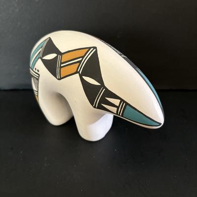 LOT 84: Lawrence Chavez Pueblo Pottery Bear Moon, Stars & Claw Figure, Acoma Pueblo Pottery Bear Figure & Vintage Native Amercian...