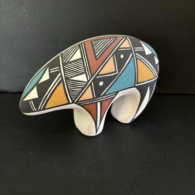 LOT 84: Lawrence Chavez Pueblo Pottery Bear Moon, Stars & Claw Figure, Acoma Pueblo Pottery Bear Figure & Vintage Native Amercian...