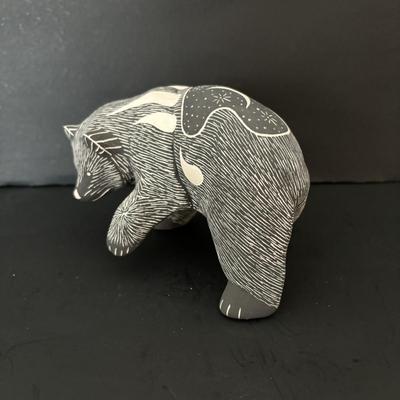 LOT 84: Lawrence Chavez Pueblo Pottery Bear Moon, Stars & Claw Figure, Acoma Pueblo Pottery Bear Figure & Vintage Native Amercian...