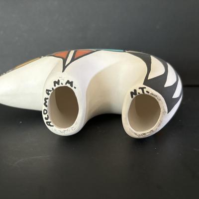 LOT 84: Lawrence Chavez Pueblo Pottery Bear Moon, Stars & Claw Figure, Acoma Pueblo Pottery Bear Figure & Vintage Native Amercian...