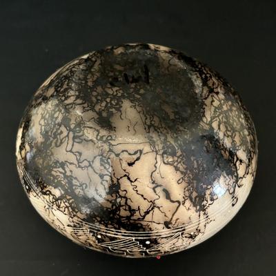 LOT 85: Acoma Pueblo Etched Horsehair Pottery Vase, Gary Yellow Corn 2007 & Navajo Horsehair Pottery Vase w/Turquoise Accents, Vail