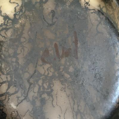 LOT 85: Acoma Pueblo Etched Horsehair Pottery Vase, Gary Yellow Corn 2007 & Navajo Horsehair Pottery Vase w/Turquoise Accents, Vail