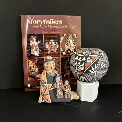 LOT 86: Linda L. Fragua Jemez Pueblo Pottery Storyteller,Native American Acoma Hand Painted Pottery Seed Pot, S. Phillips &...