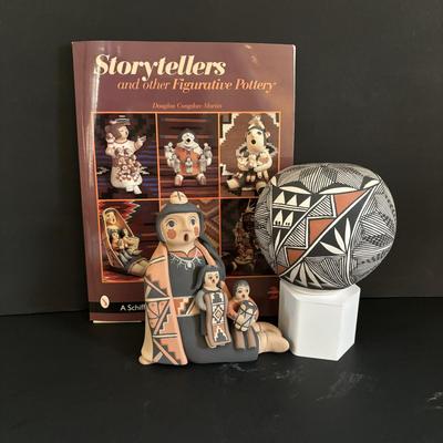 LOT 86: Linda L. Fragua Jemez Pueblo Pottery Storyteller,Native American Acoma Hand Painted Pottery Seed Pot, S. Phillips &...