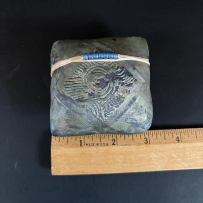 LOT 87: Raku Art Studio Pottery Floral Vasen w/Flower Frog along with Raku Square & Heart Spirit Shaker Rattles