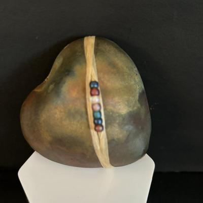 LOT 87: Raku Art Studio Pottery Floral Vasen w/Flower Frog along with Raku Square & Heart Spirit Shaker Rattles