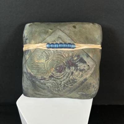 LOT 87: Raku Art Studio Pottery Floral Vasen w/Flower Frog along with Raku Square & Heart Spirit Shaker Rattles