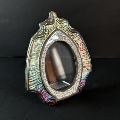 LOT 88: Raku Art Studio Pottery Flat Cat Figures, Raku Picture Frames, Cat Pottery Planters, Card/Picture Holder & Pottery Tray