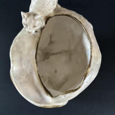 LOT 88: Raku Art Studio Pottery Flat Cat Figures, Raku Picture Frames, Cat Pottery Planters, Card/Picture Holder & Pottery Tray