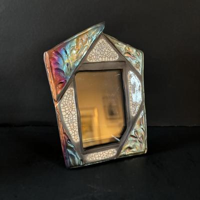 LOT 88: Raku Art Studio Pottery Flat Cat Figures, Raku Picture Frames, Cat Pottery Planters, Card/Picture Holder & Pottery Tray