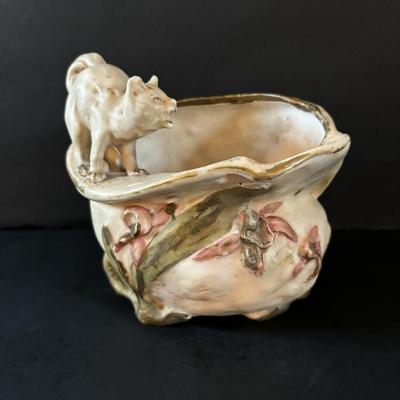 LOT 88: Raku Art Studio Pottery Flat Cat Figures, Raku Picture Frames, Cat Pottery Planters, Card/Picture Holder & Pottery Tray