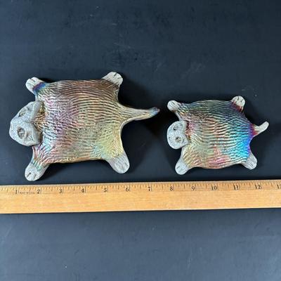 LOT 88: Raku Art Studio Pottery Flat Cat Figures, Raku Picture Frames, Cat Pottery Planters, Card/Picture Holder & Pottery Tray