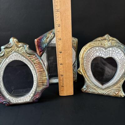 LOT 88: Raku Art Studio Pottery Flat Cat Figures, Raku Picture Frames, Cat Pottery Planters, Card/Picture Holder & Pottery Tray