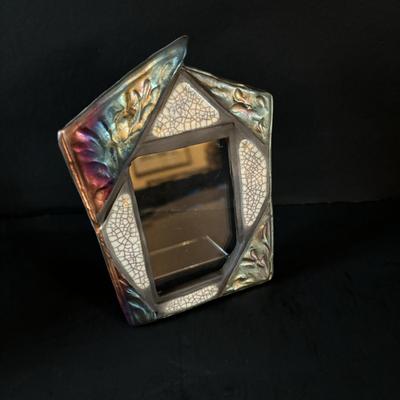 LOT 88: Raku Art Studio Pottery Flat Cat Figures, Raku Picture Frames, Cat Pottery Planters, Card/Picture Holder & Pottery Tray