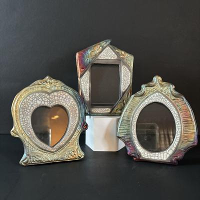 LOT 88: Raku Art Studio Pottery Flat Cat Figures, Raku Picture Frames, Cat Pottery Planters, Card/Picture Holder & Pottery Tray