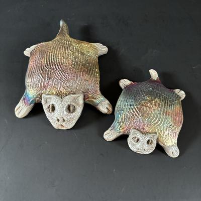 LOT 88: Raku Art Studio Pottery Flat Cat Figures, Raku Picture Frames, Cat Pottery Planters, Card/Picture Holder & Pottery Tray