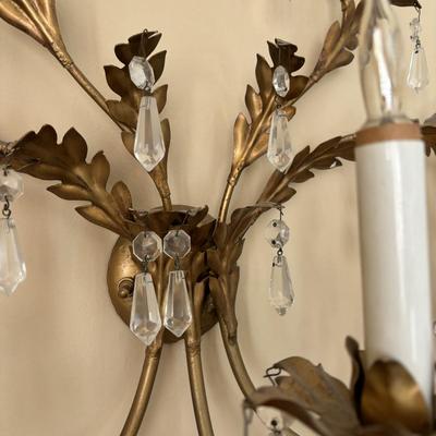 LOT 89: Pair of Matching Ornate Electric Candelabra Wall Sconces w/Crystals