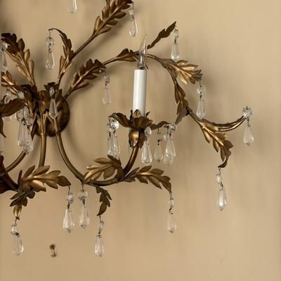 LOT 89: Pair of Matching Ornate Electric Candelabra Wall Sconces w/Crystals