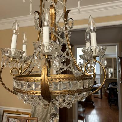 LOT 90: Beautiful 6 Light Ornate Crystal Chandelier