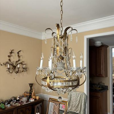 LOT 90: Beautiful 6 Light Ornate Crystal Chandelier