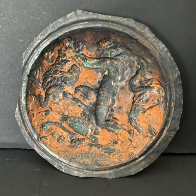 LOT 92: Vintage Judaica 6" Copper Relief Art