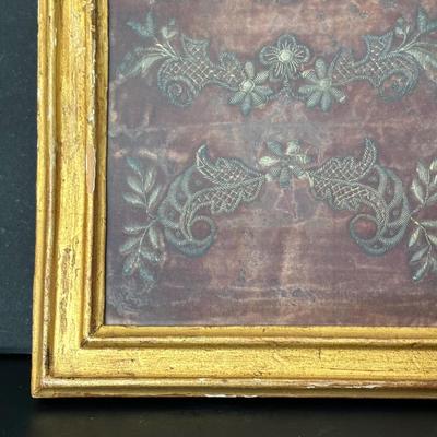 LOT 95: 19th Century Framed Velvet Fabric Fragment and Judaica Relief Art