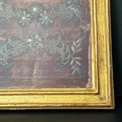 LOT 95: 19th Century Framed Velvet Fabric Fragment and Judaica Relief Art