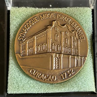 LOT 97: Copper Judaica Relief Art, Adam & Eve Relief Art & Synagogue Coins