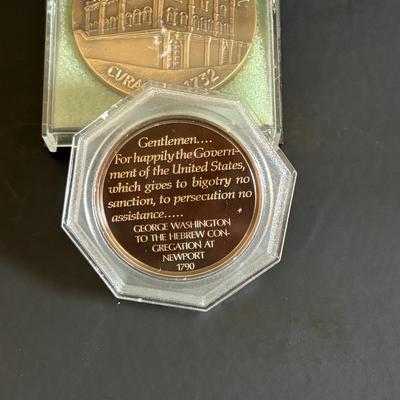 LOT 97: Copper Judaica Relief Art, Adam & Eve Relief Art & Synagogue Coins