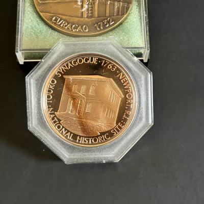 LOT 97: Copper Judaica Relief Art, Adam & Eve Relief Art & Synagogue Coins