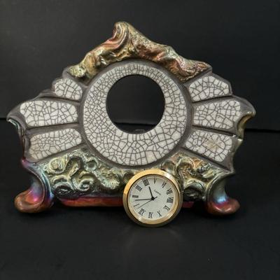 LOT 99: Raku Art Studio Pottery Collection: Under the Sea Vase w/Whale Cutout, Picture Frames & Clock