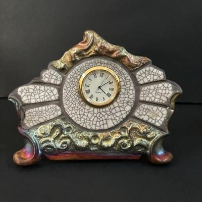 LOT 99: Raku Art Studio Pottery Collection: Under the Sea Vase w/Whale Cutout, Picture Frames & Clock