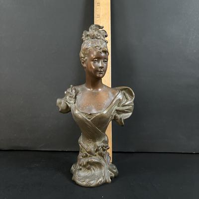 LOT 105: Vintage Bronze Bust of Woman, Royal Copenhagen Candle Sticks, Royal Doulton, Royal Crown Derby