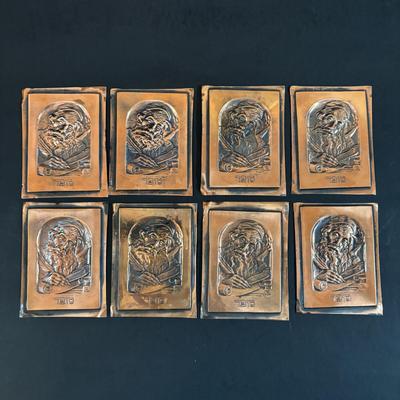 LOT 107: Copper Judaica Relief Art "The Scribe" Book Plates & Books