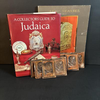 LOT 107: Copper Judaica Relief Art "The Scribe" Book Plates & Books
