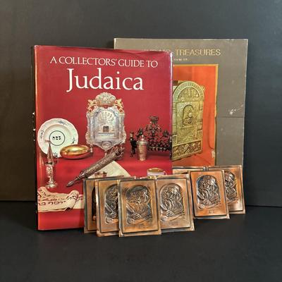 LOT 107: Copper Judaica Relief Art "The Scribe" Book Plates & Books