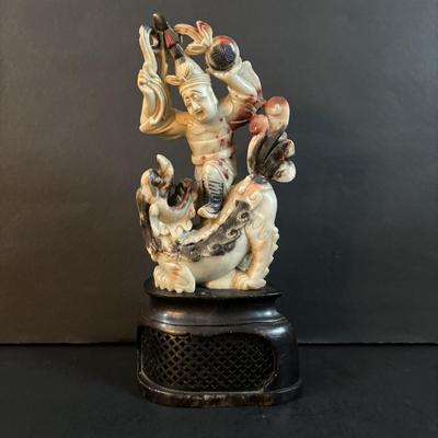 LOT 108: Carved Asian Soapstone Stature & Bookends/Statues
