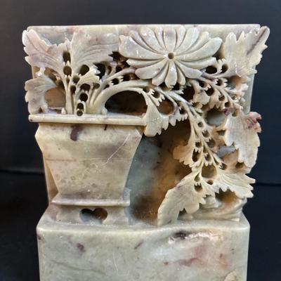 LOT 108: Carved Asian Soapstone Stature & Bookends/Statues