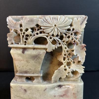 LOT 108: Carved Asian Soapstone Stature & Bookends/Statues