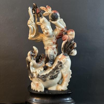 LOT 108: Carved Asian Soapstone Stature & Bookends/Statues