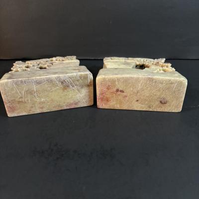 LOT 108: Carved Asian Soapstone Stature & Bookends/Statues