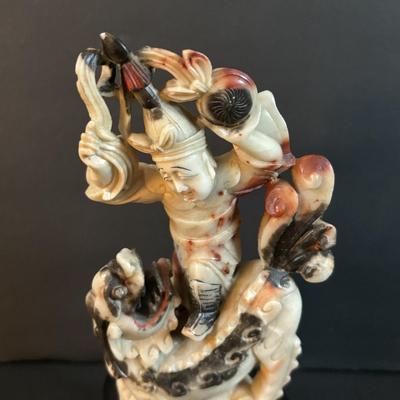 LOT 108: Carved Asian Soapstone Stature & Bookends/Statues