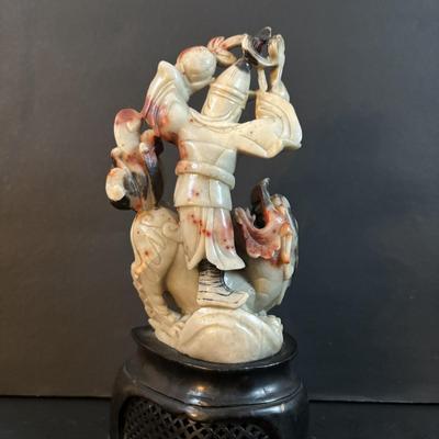 LOT 108: Carved Asian Soapstone Stature & Bookends/Statues