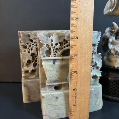 LOT 108: Carved Asian Soapstone Stature & Bookends/Statues