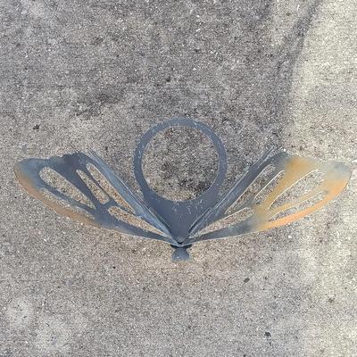 LOT 137: Cricket Forge Glass Top Metal Butterfly Side Table with Butterfly Plant Holder