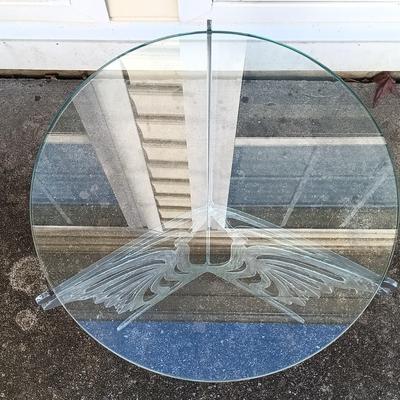 LOT 137: Cricket Forge Glass Top Metal Butterfly Side Table with Butterfly Plant Holder