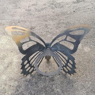 LOT 137: Cricket Forge Glass Top Metal Butterfly Side Table with Butterfly Plant Holder