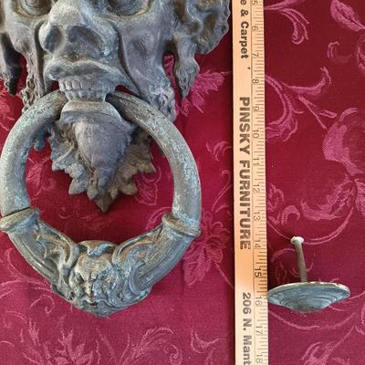 LOT 148: Antique Cast Iron Medieval Devil Face Figural Door Knocker