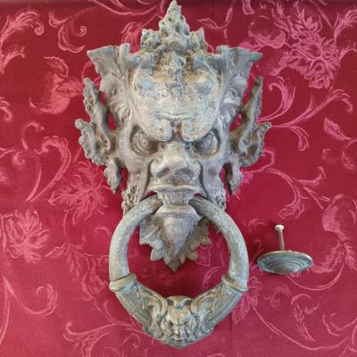 LOT 148: Antique Cast Iron Medieval Devil Face Figural Door Knocker