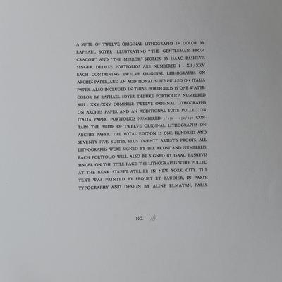 LOT 155: Signed and Numbered 1970 Raphael Soyer The Mirror and The Gentleman of Cracow Portfolio of 12 Lithograph Illustrations